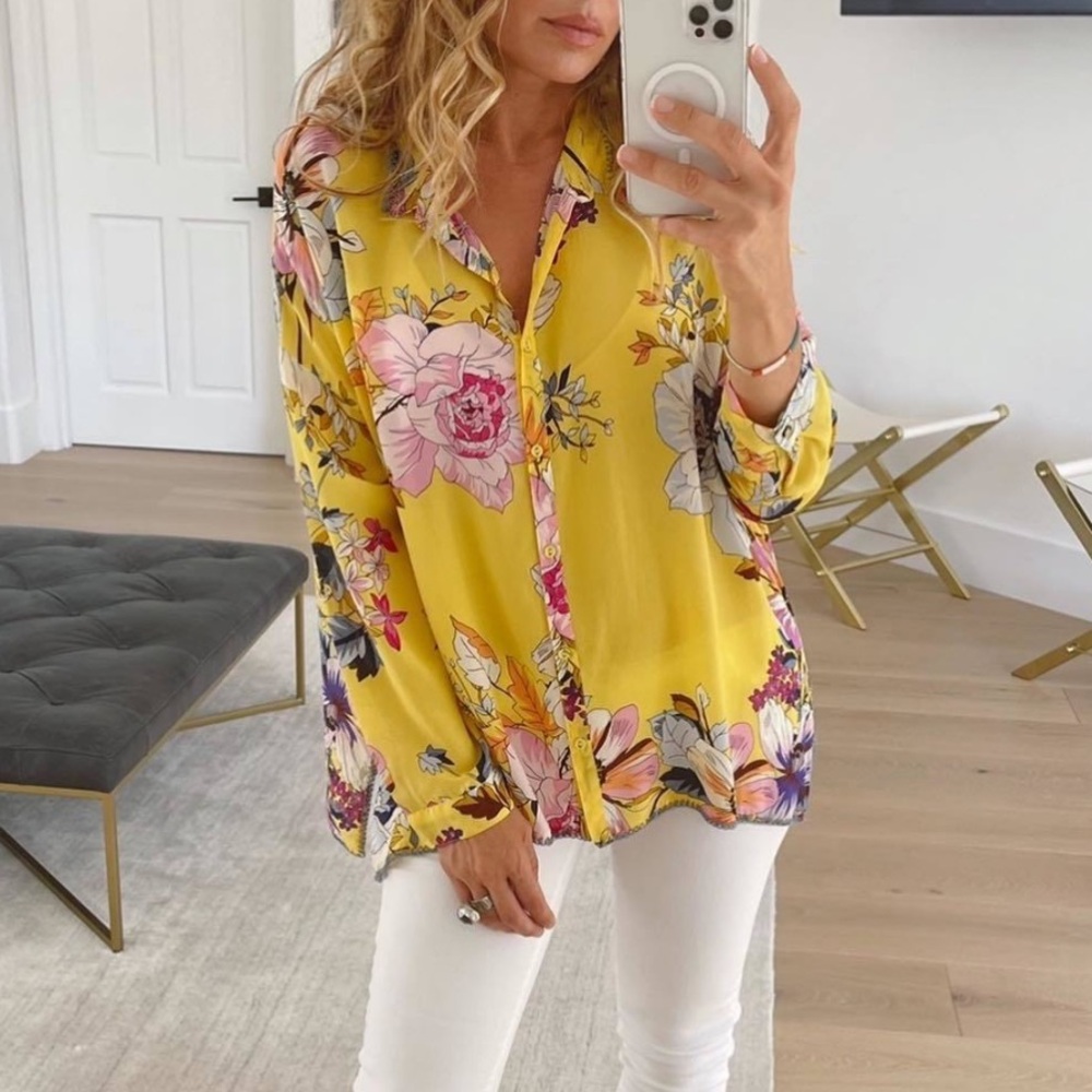 Johnny was silk yellow floral button down